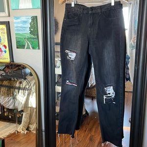 Natural Reflections Vintage Reunion Size 8 Black Jeans with plaid hole patches